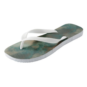 Turquoise and Peach Marble Abstract Flip Flops