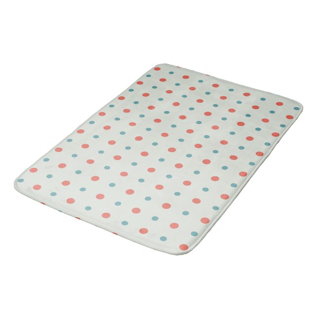 Turquoise and peachy orange Dots Bath Mat (Angled)