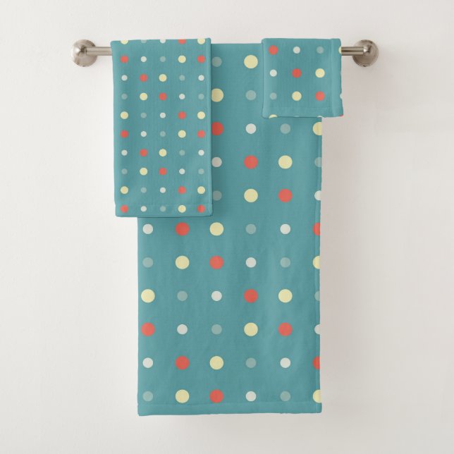 Turquoise and peachy orange Dots Bath Towel Set (Insitu)