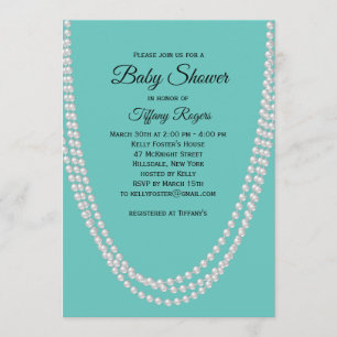 Turquoise and Pearls Baby Shower Invitation