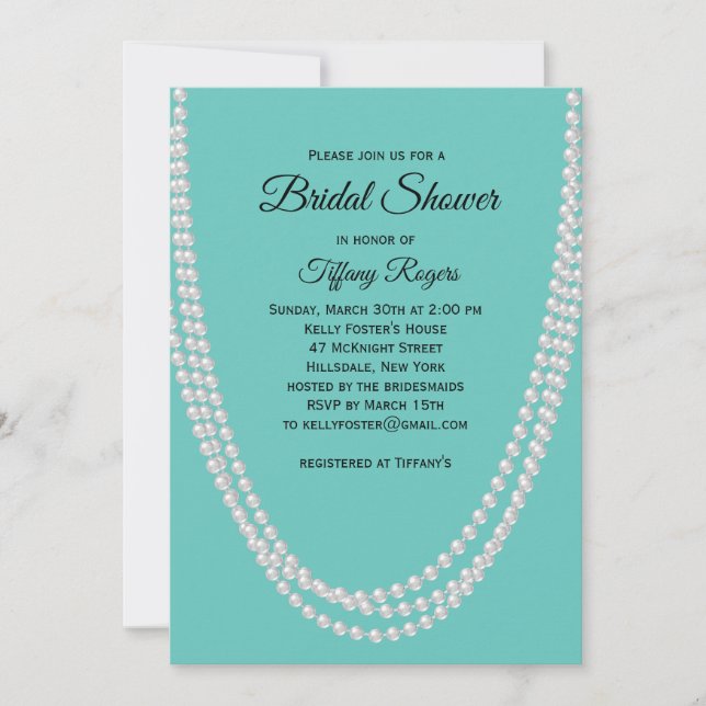 Turquoise and Pearls Bridal Shower Invitation (Front)
