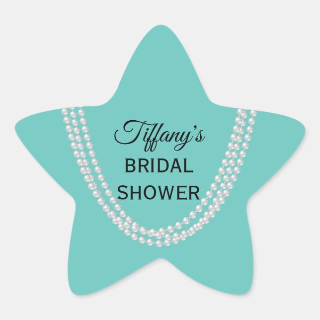 Turquoise and Pearls Bridal Shower Star Sticker (Front)