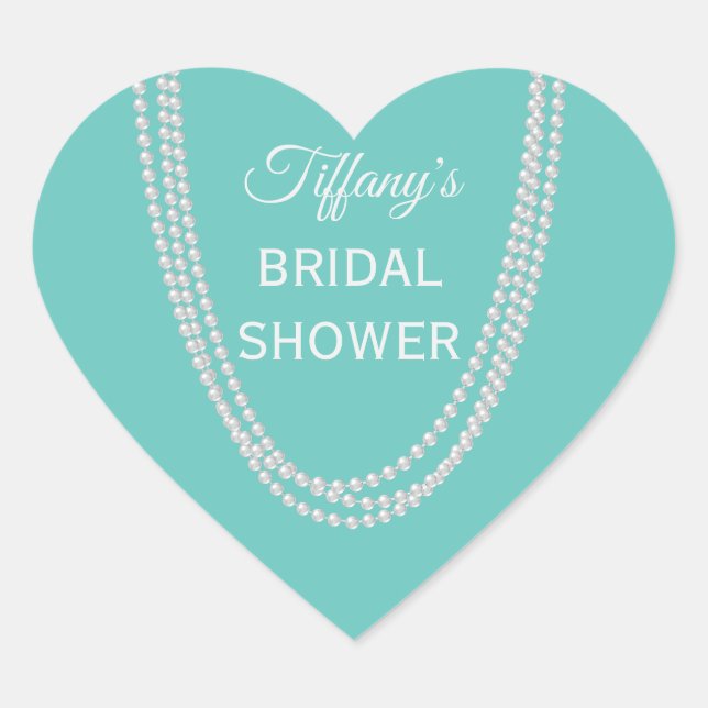 Turquoise and Pearls Bridal Shower white Heart Sticker (Front)