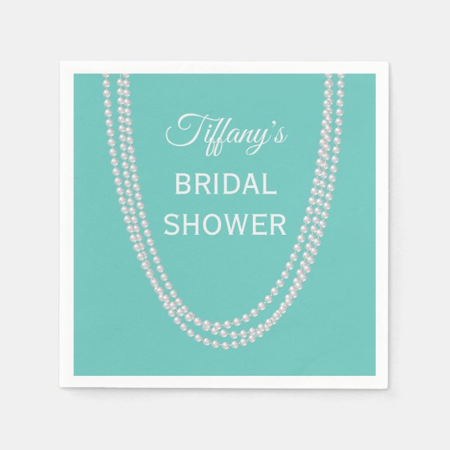 Turquoise and Pearls Bridal Shower white Napkin (Front)