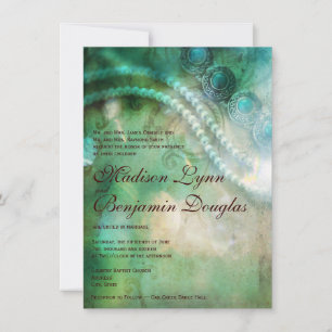 Turquoise and Pearls Rustic Wedding Invitations