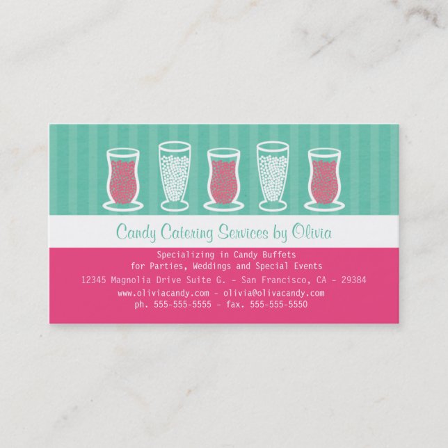 Turquoise and Pink Candy Catering Business Card (Front)