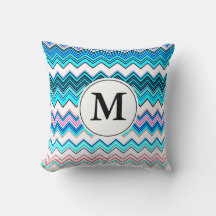 Turquoise and Pink Chevron with Custom Monogram