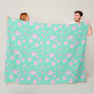 Turquoise and pink Christmas ornaments snow flake Fleece Blanket