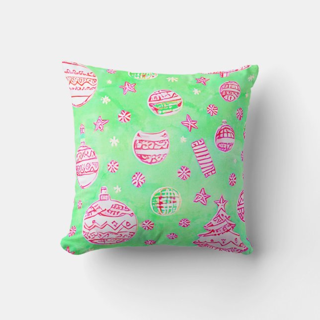 Turquoise and pink Christmas ornaments,snow flakes Cushion (Front)