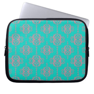 Turquoise and PInk Damask Pattern Laptop Sleeve
