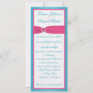 Turquoise and Pink Damask Wedding Invitation