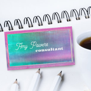turquoise and pink distressed minimalist design business card