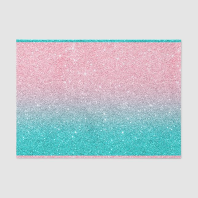 Turquoise and pink faux glitter ombre tissue paper (Front)