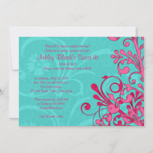 Turquoise and Pink Floral Sweet 16 Birthday Invite