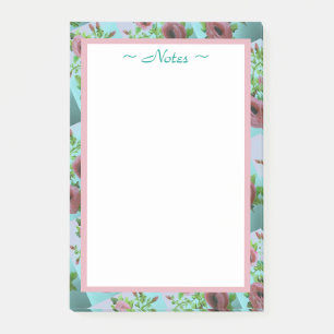 Turquoise and Pink Flowered Post-it Notes