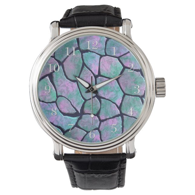 Turquoise and pink mosaic stones seamless pattern watch (Front)