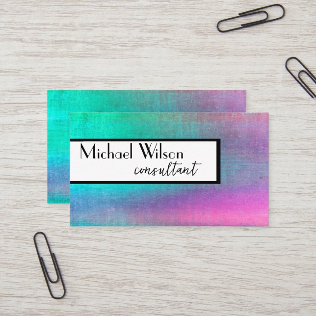 turquoise and pink watercolor bold modern  business card (Front/Back In Situ)