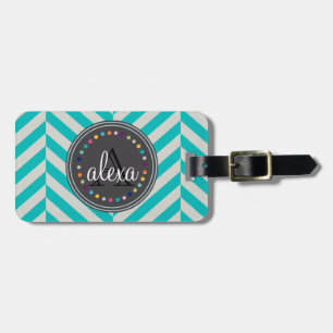 Turquoise and  Polka Dots Monogram Luggage Tag