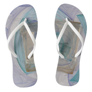 Turquoise and Purple Abstract Flip Flops