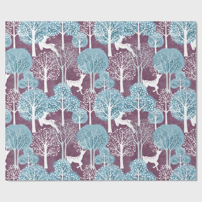 Turquoise and Purple Deer Village Holiday  Wrapping Paper (Flat)