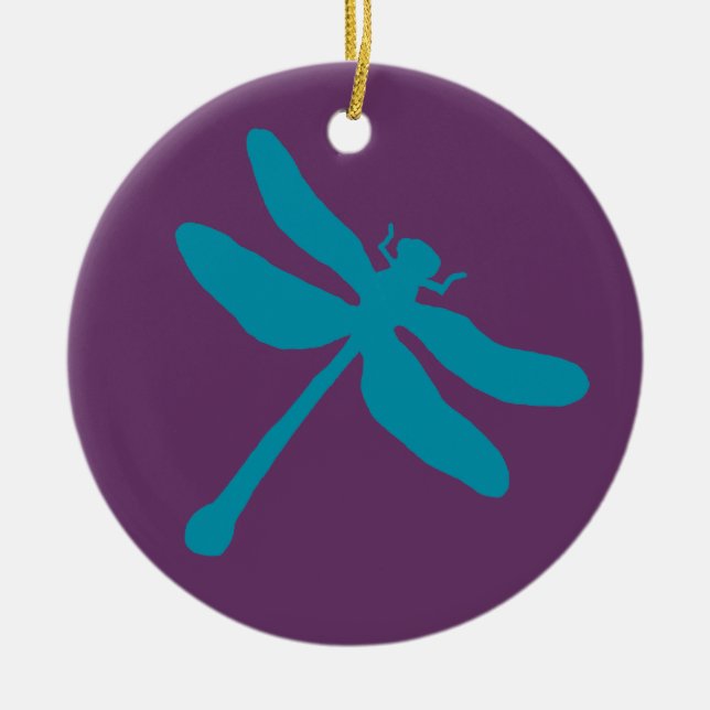 Turquoise and Purple Dragonfly Ceramic Tree Decoration (Front)