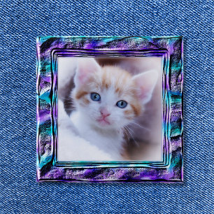 Turquoise and Purple Faux Moulded Border 15 Cm Square Badge