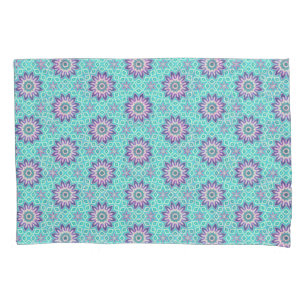Turquoise and Purple Floral Mandala and Stars Pillowcase