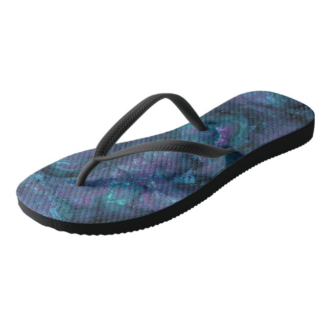 Turquoise and Purple Marble Abstract Flip Flops (Angled)