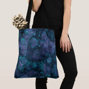 Turquoise and Purple Marble Abstract Tote Bag