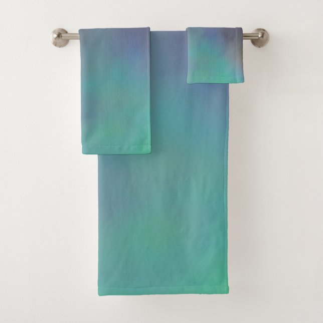 Turquoise and Purple MArbled Cloud abstract Bath Towel Set (Insitu)
