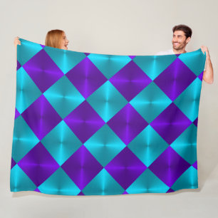Turquoise and Purple Metallic Looking Squares Fleece Blanket