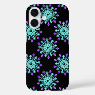 Turquoise and purple neon flower iPhone 16 case