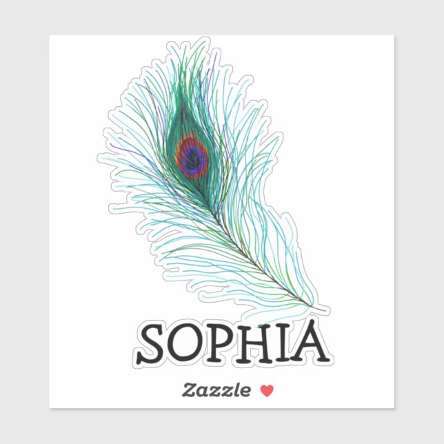 Turquoise and Purple Peacock Feather Name Label (Sheet)