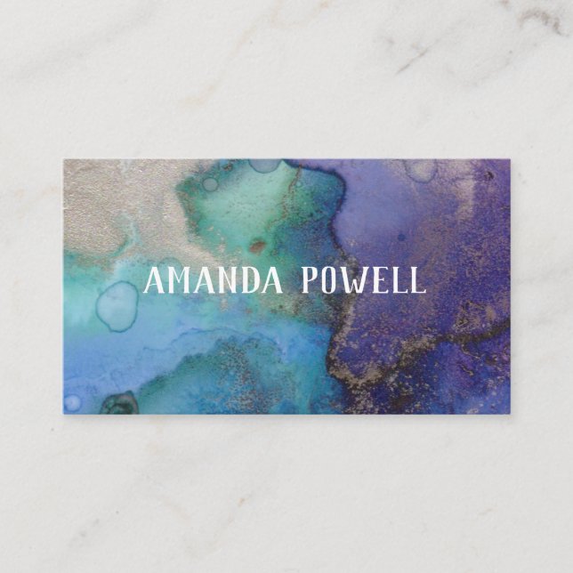 turquoise and purple pretty watercolor  artistic business card (Front)