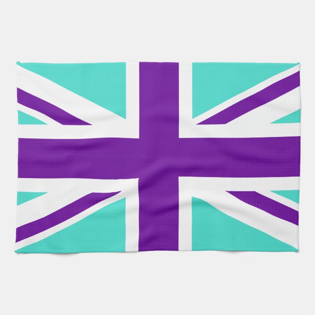 Turquoise and Purple Union Jack Tea Towel (Horizontal)