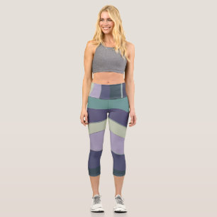 Turquoise and Purple Wavy Stripes Capri Leggings