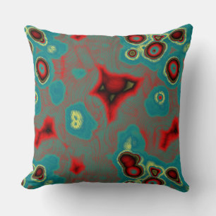 Turquoise and Red Abstract Cushion