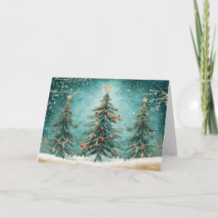 Turquoise and Red Christmas Tree Foil Art Card