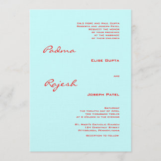 Turquoise and Red Paisley Indian Wedding Invitation