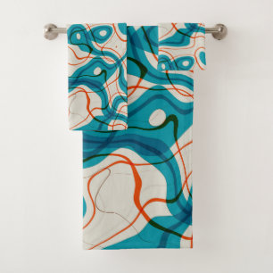 Turquoise and Red Swirls Bath Towel Set
