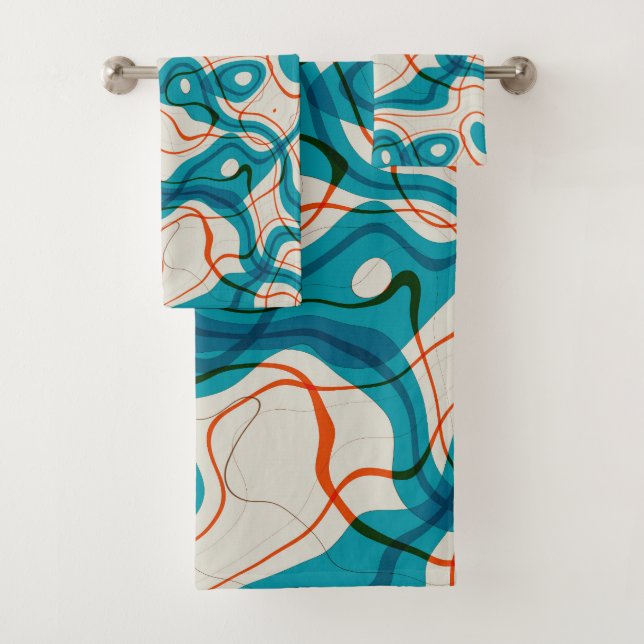 Turquoise and Red Swirls Bath Towel Set (Insitu)