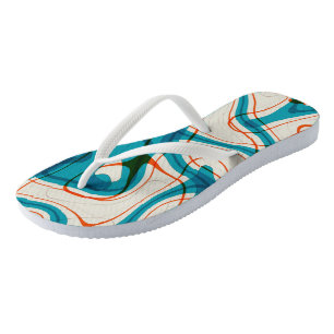 Turquoise and Red Swirls Flip Flops