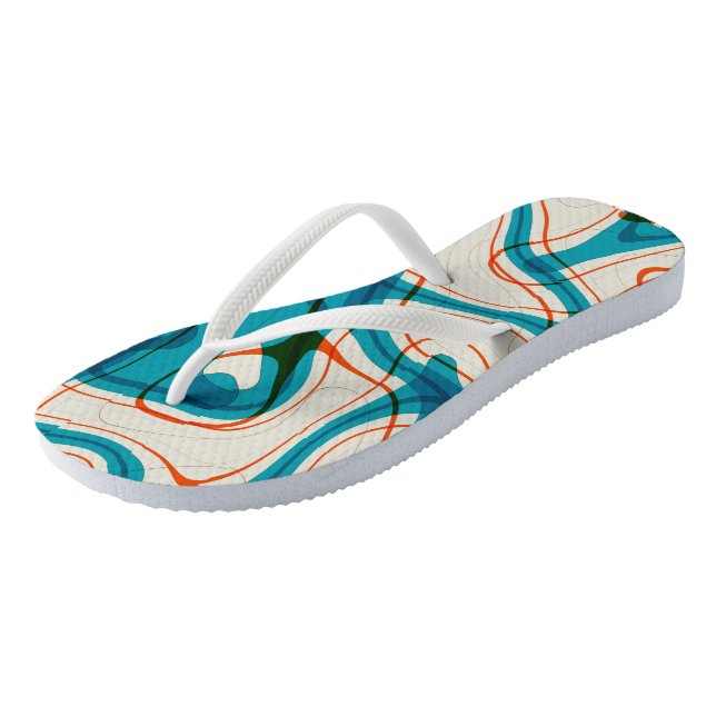 Turquoise and Red Swirls Flip Flops (Angled)