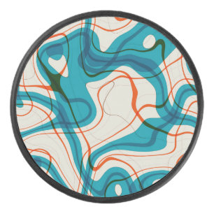 Turquoise and Red Swirls Hockey Puck