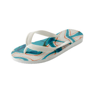 Turquoise and Red Swirls Kid's Flip Flops