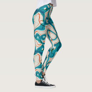 Turquoise and Red Swirls Leggings