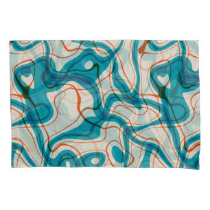 Turquoise and Red Swirls Pillowcase