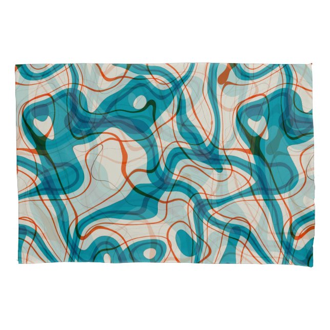 Turquoise and Red Swirls Pillowcase (Front)