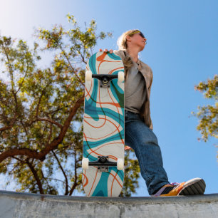 Turquoise and Red Swirls Skateboard