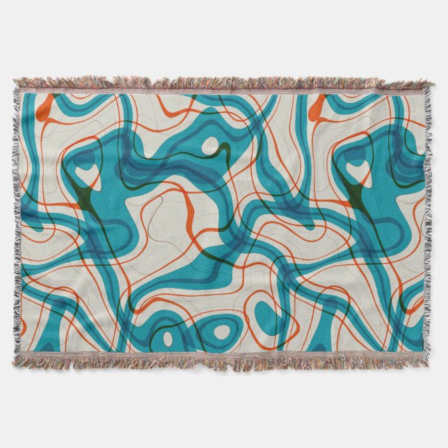 Turquoise and Red Swirls Throw Blanket (Front)